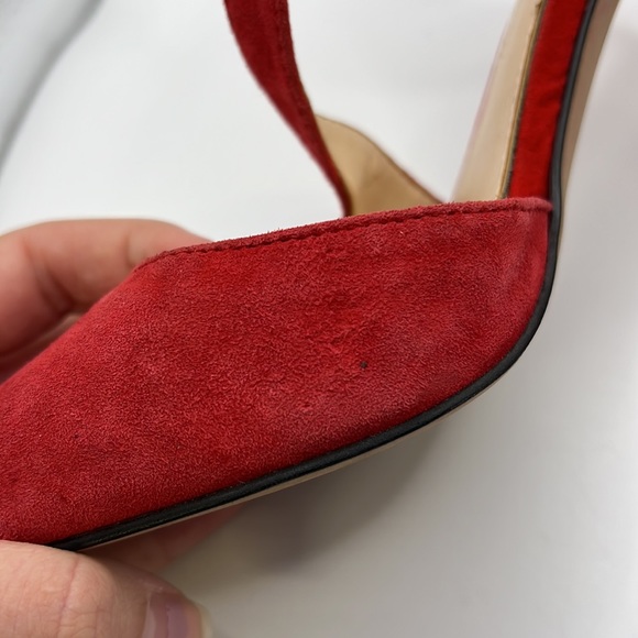 Jessica Simpson Red Strappy High Heels Stiletto Shoes Pumps Suede Leather Ankle - Picture 6 of 15